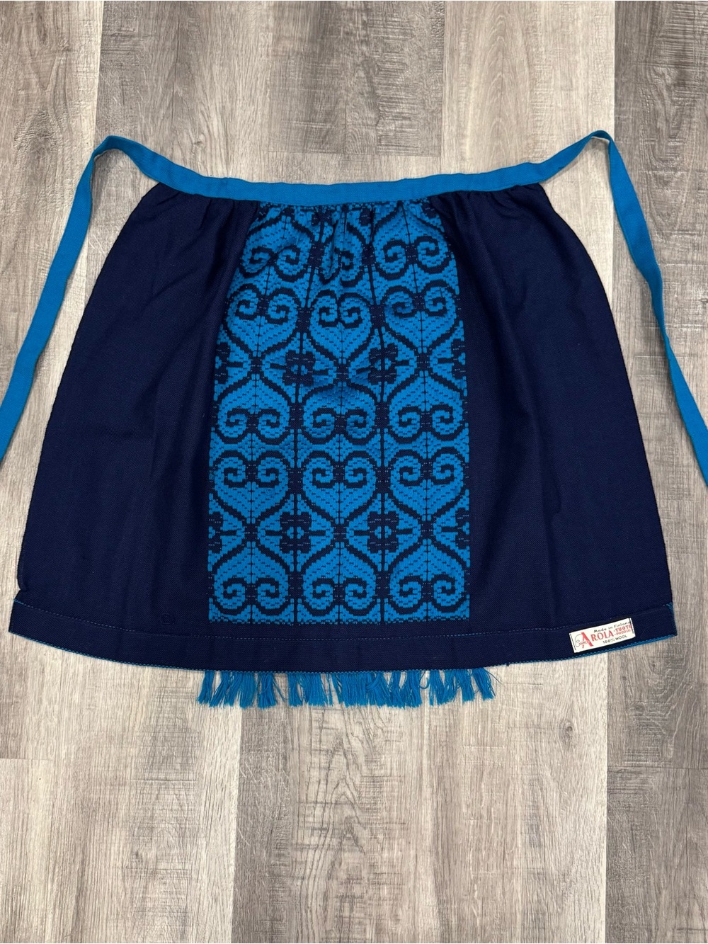 Vintage Finnish Wool Apron Arola Tuote 100% Wool Woven Blue Made Finland